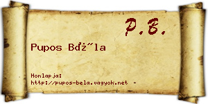 Pupos Béla névjegykártya