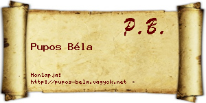 Pupos Béla névjegykártya